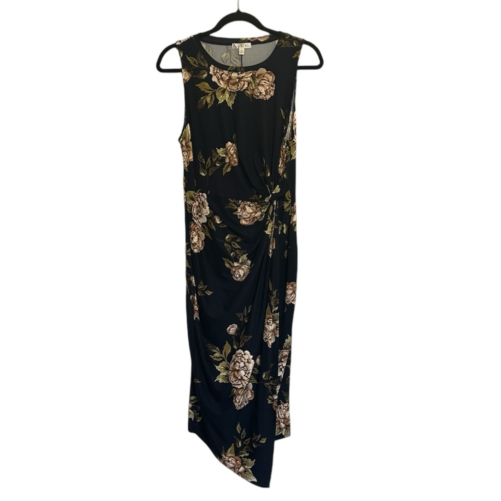 Nine Britton Asymmetrical Navy Blue & Cream Floral Midi Dress, Size XL